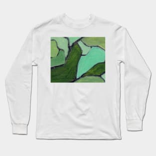 Abstract Oil Painting 2c41 Fern Olive Seafoam Green Long Sleeve T-Shirt